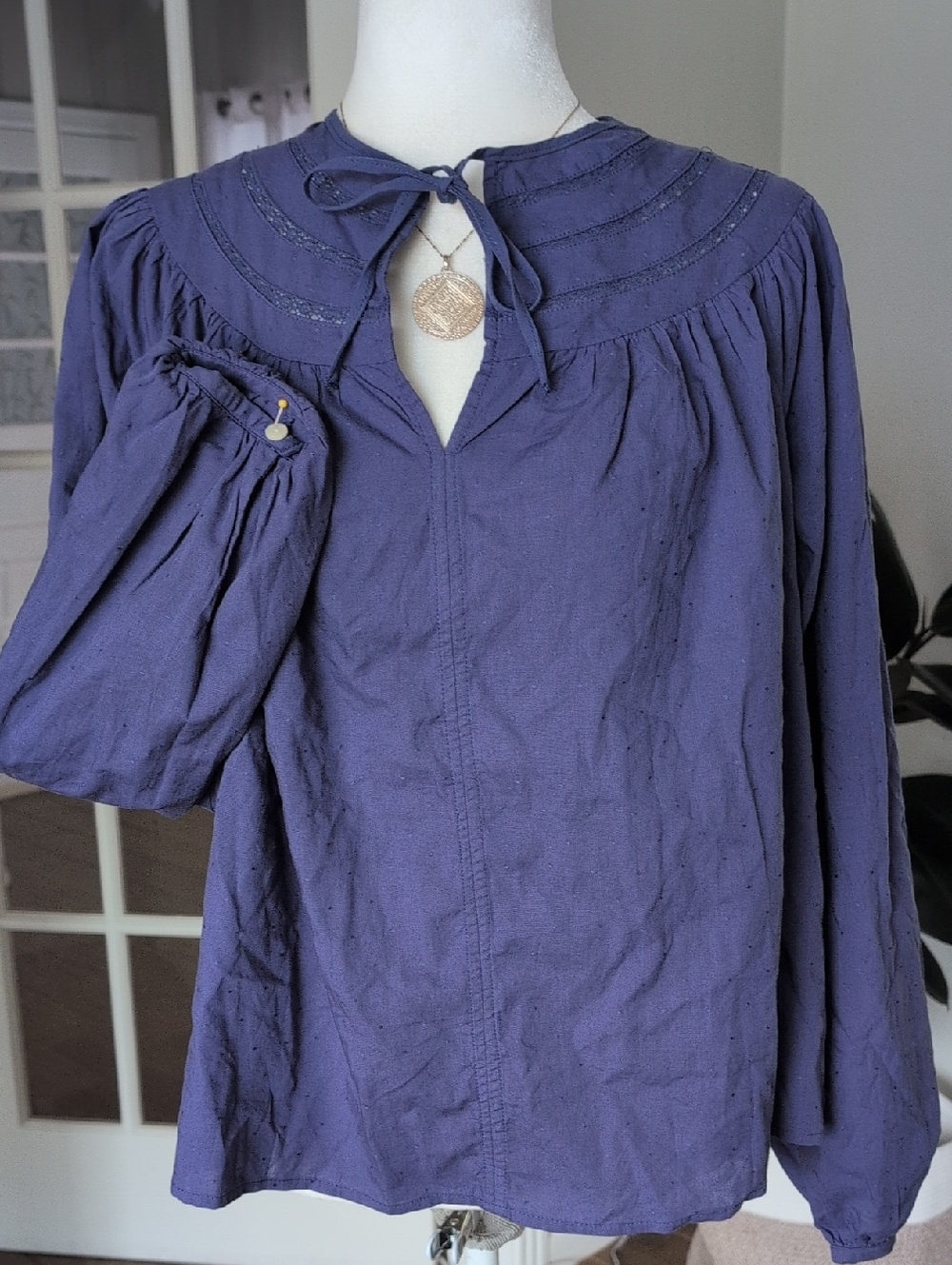 NWT Universal Thread Blue Crochet-Trim Peasant Blouse